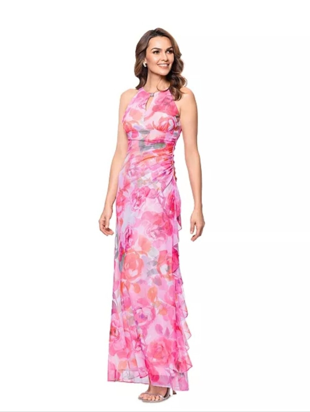 Betsy & Adam Women's Floral Gathered Sleeveless Gown Size 8 NWT Wedding Guest